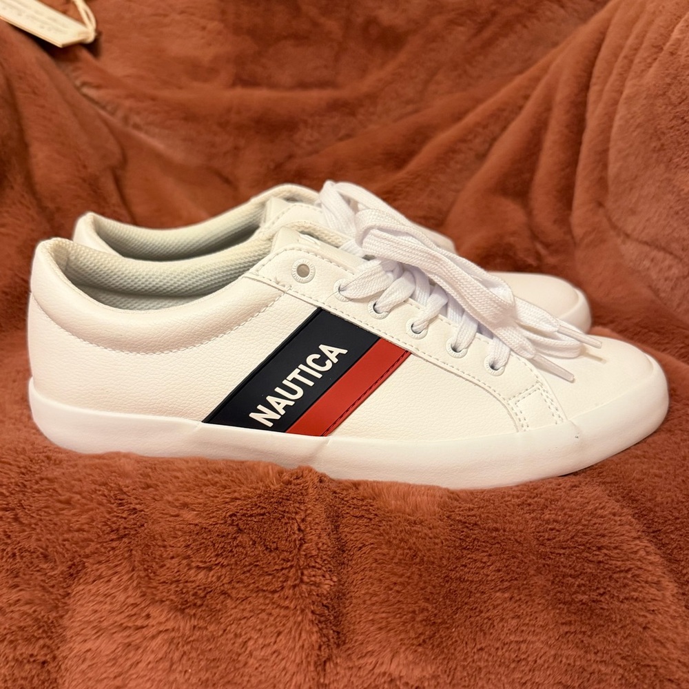 Nautica White Sneakers with Red and Blue Accents